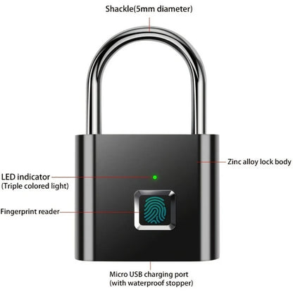 Keyless USB Charging Door Lock Fingerprint Smart Padlock